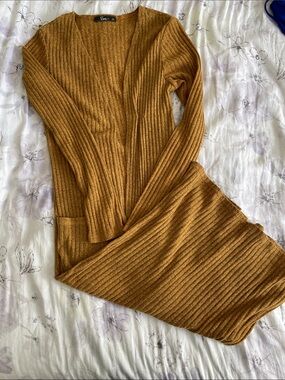 INC International Concepts Ribbed Open-Front Cardigan in Mustard
